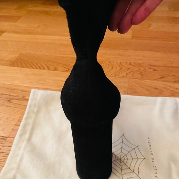 New Platform block heel black suede Charlotte Olympia black booties 39.5 - Picture 2 of 12